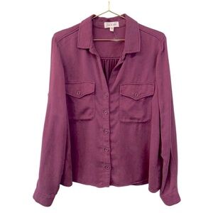 Anthropologie Cloth & Stone Shine Oversized Buttondown Tencel Shirt Size XL